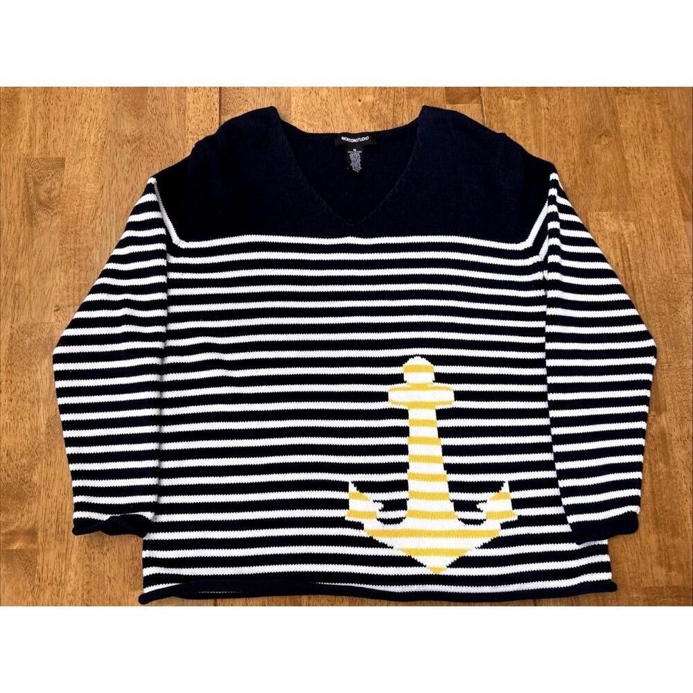 Nautical Anchor Navy Stripe women’s sweater size Medium coastal